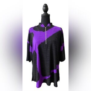 Jamie Sadock: Vibrant Purple and Black Textured Golf Top with Zipper
